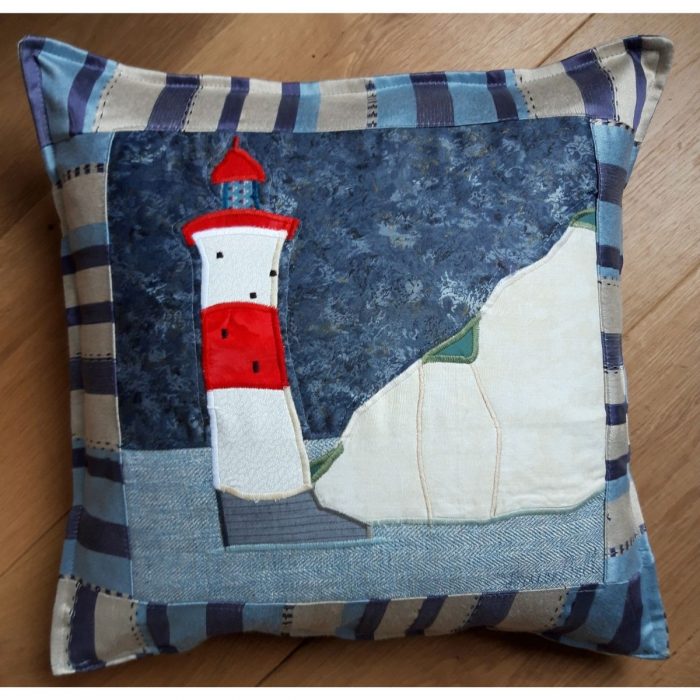 Louise Bell Quilts-Cushion Lighthouse-blue stripe