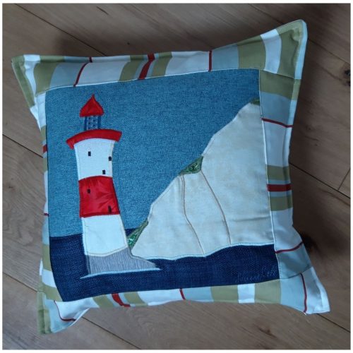 Louise Bell Quilts-Cushion Lighthouse-green stripe