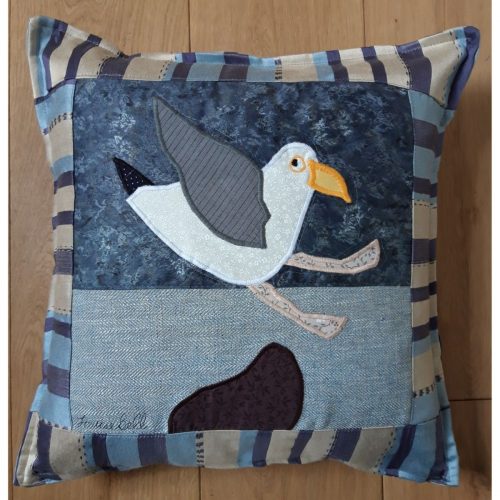 Louise Bell Quilts-Cushion Seagull right-blue stripe 9