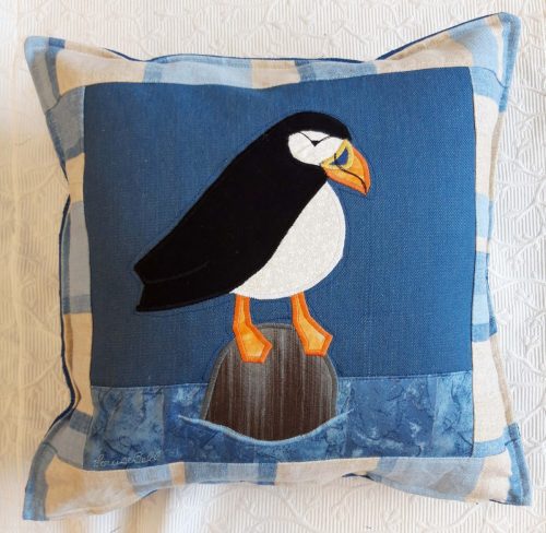 Louise Bell Quilts-Puffin-Cushion-facing-right