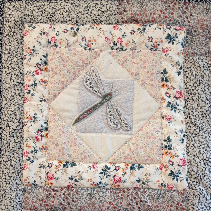 Pink and grey Butterfly and Dragonfly block quilt