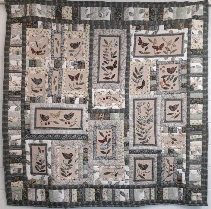 Louise Bell Quilts, 2024, Grey Panel Quilt, 210cm 83ins square