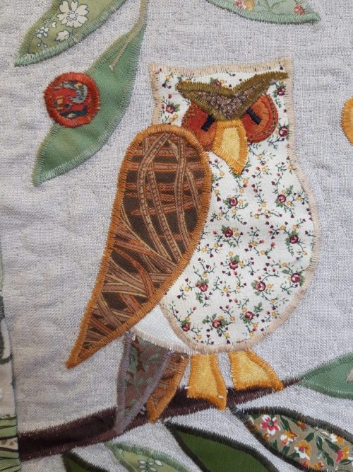 Owls on Branches wall hanging, detail