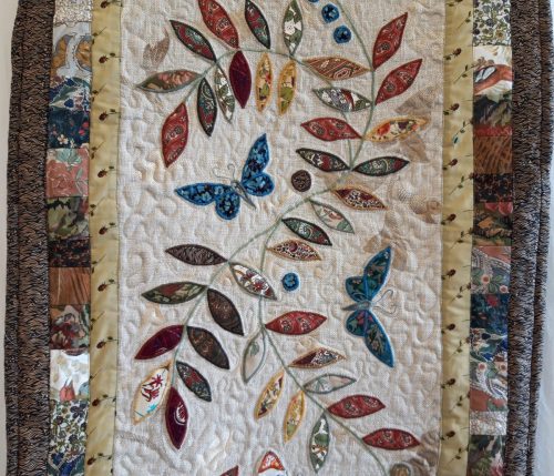Louise Bell Quilts, Bed Runner Brown Trailing Leaves