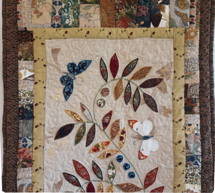 Louise Bell Quilts, Bed Runner Brown Trailing Leaves