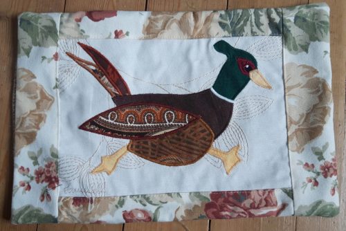 Pheasant running right cushion.