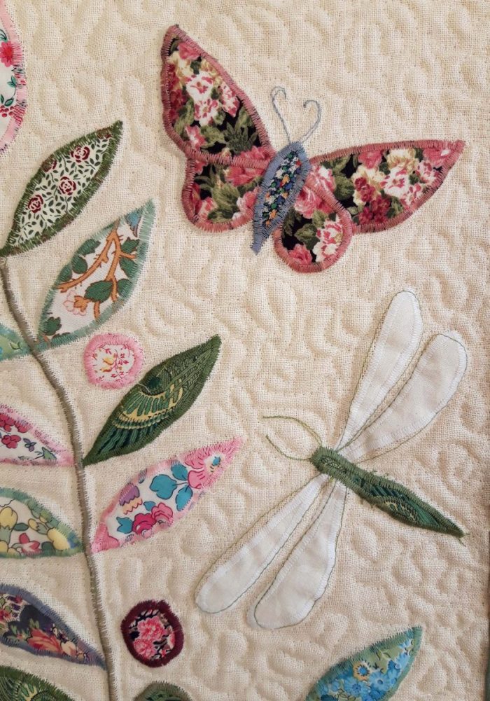 Louise Bell Quilts, 2024, Pink Butterflies hanging, 47x86cms, detail